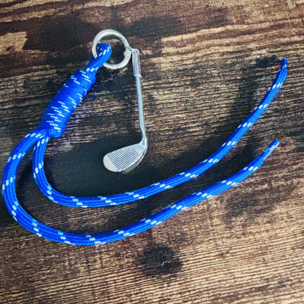 Blue Paracord Golf Club Charm Lanyard Keychain Bag Accessory Silver Tone Iron